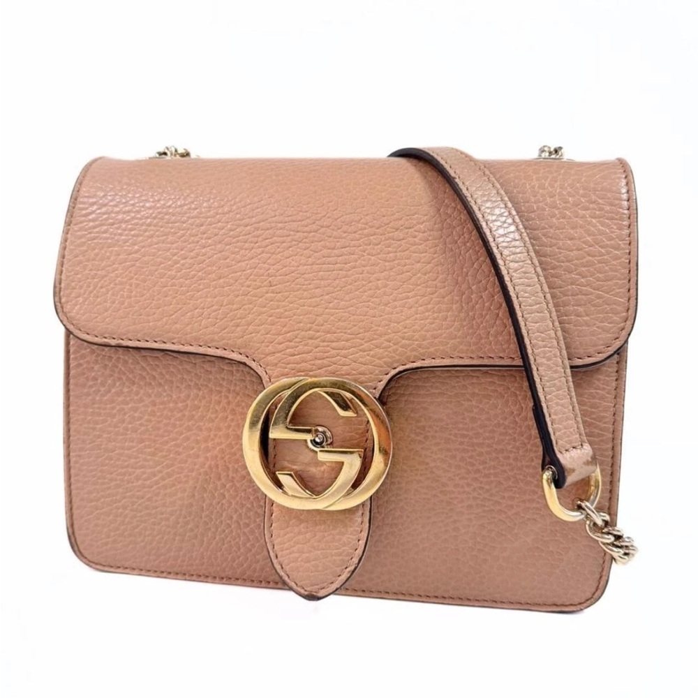 Gucci Beige Leather Crossbody Bag with Gold Accent